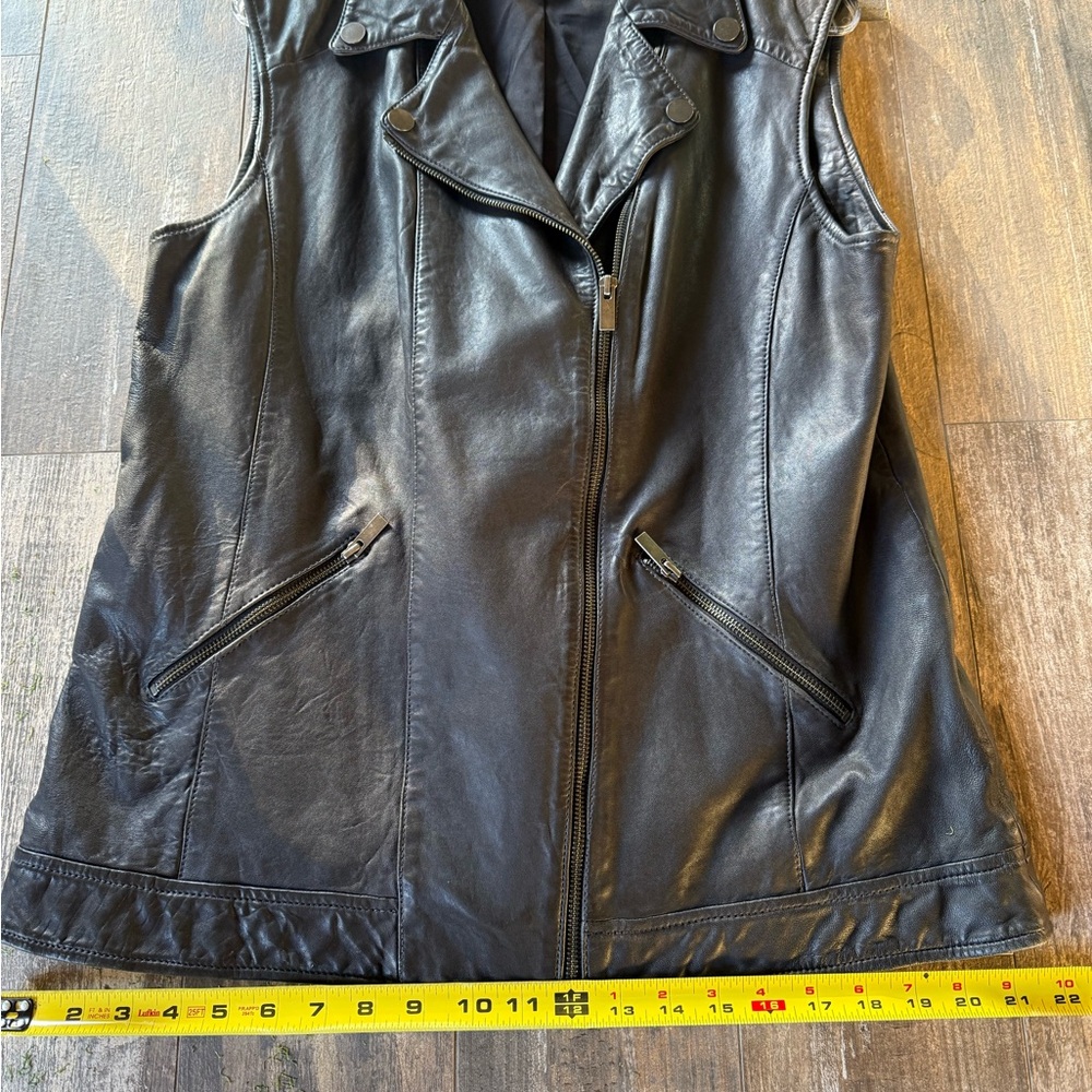 Nordstrom Halogen Black Leather Moto Biker Vest Size L - Picture 12 of 13